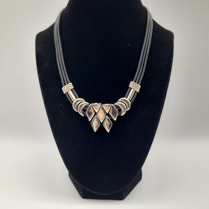 Y2K Silver Geometric Statement Necklace Black Cord Edgy 90s 2000s